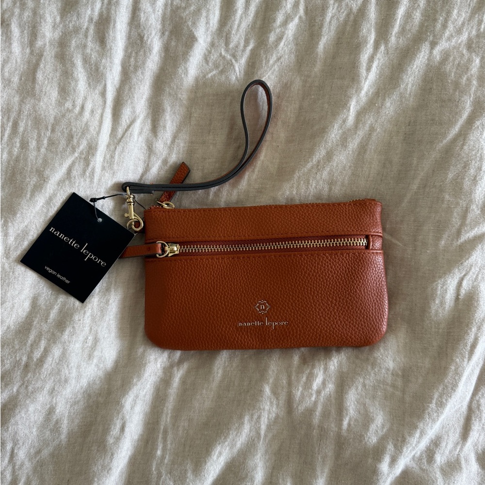 Nanette Lepore Pebbled Leather Wristlet Clutch - Brown